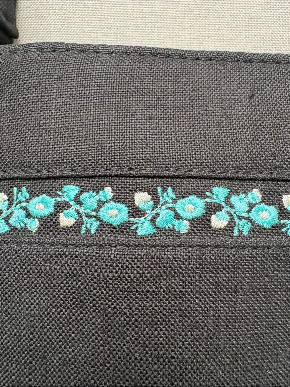 Vintage Kate Spade NY Black Canvas Shoulder Bag Floral Embroidered Trim Y2K